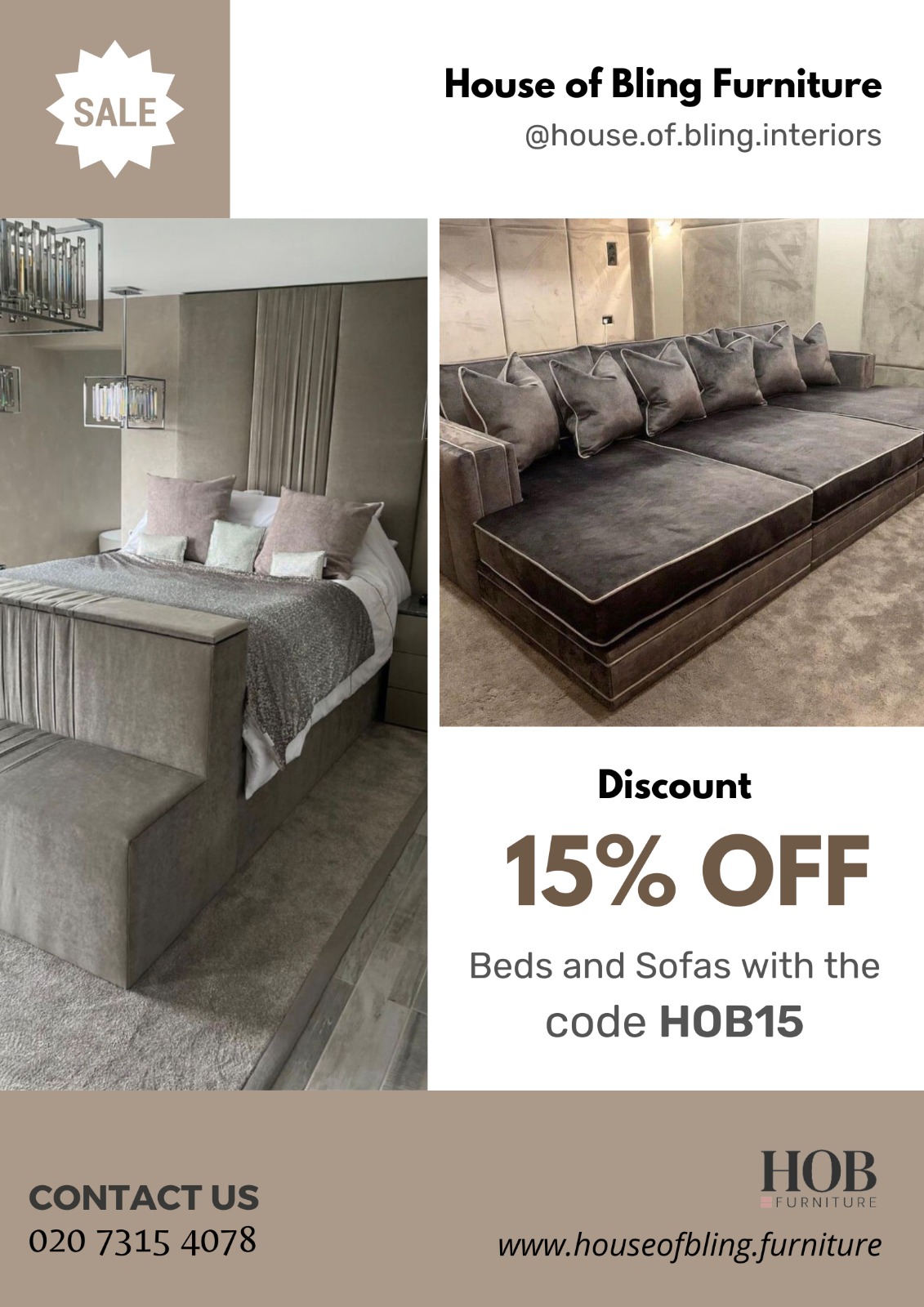 House of Bling Furniture @house.of.bling.interiors Discount 15% OFF Beds and Sofas with the code HOB15 